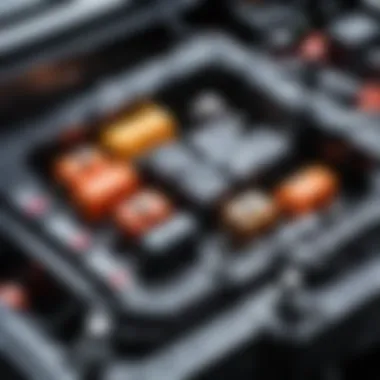 Close-up of a car battery and terminals