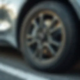 A close-up view of a wheel showing signs of imbalance