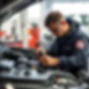 Mechanic inspecting the fuel system of a Volkswagen Passat B3