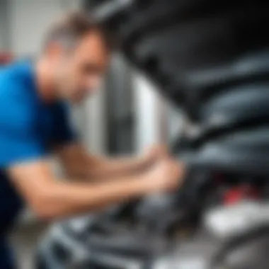 Mechanic checking the cooling system of a Renault Logan