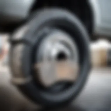 Close-up view of a worn brake pad